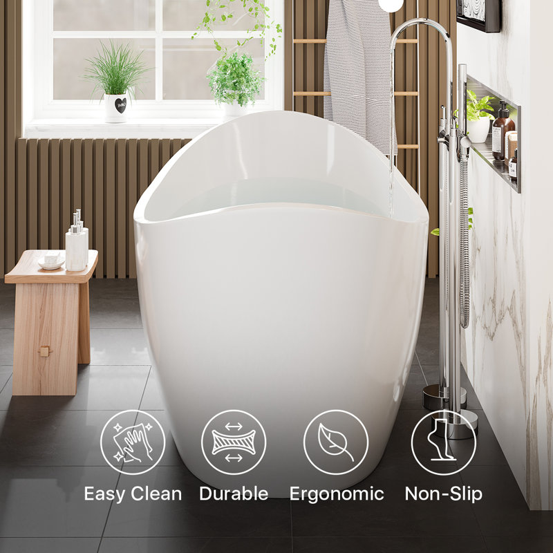 Opalo 59'' x 30'' Soaking Acrylic Bathtub