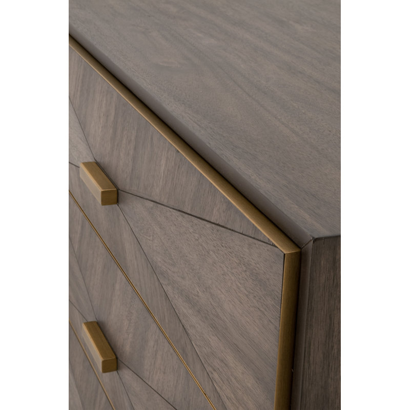 Burnished Brown Acacia Veneer Transitional 3-Drawer Nightstand