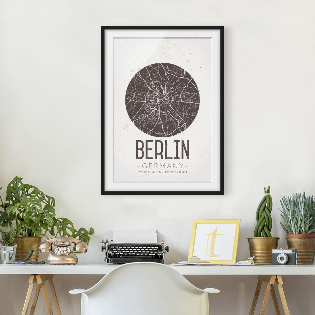 Gerahmtes Poster Berlin City Plan - Vintage