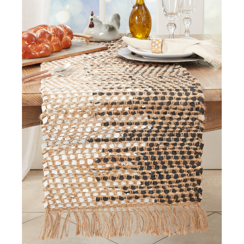 Rustic Two-Tone Leather Table Runner