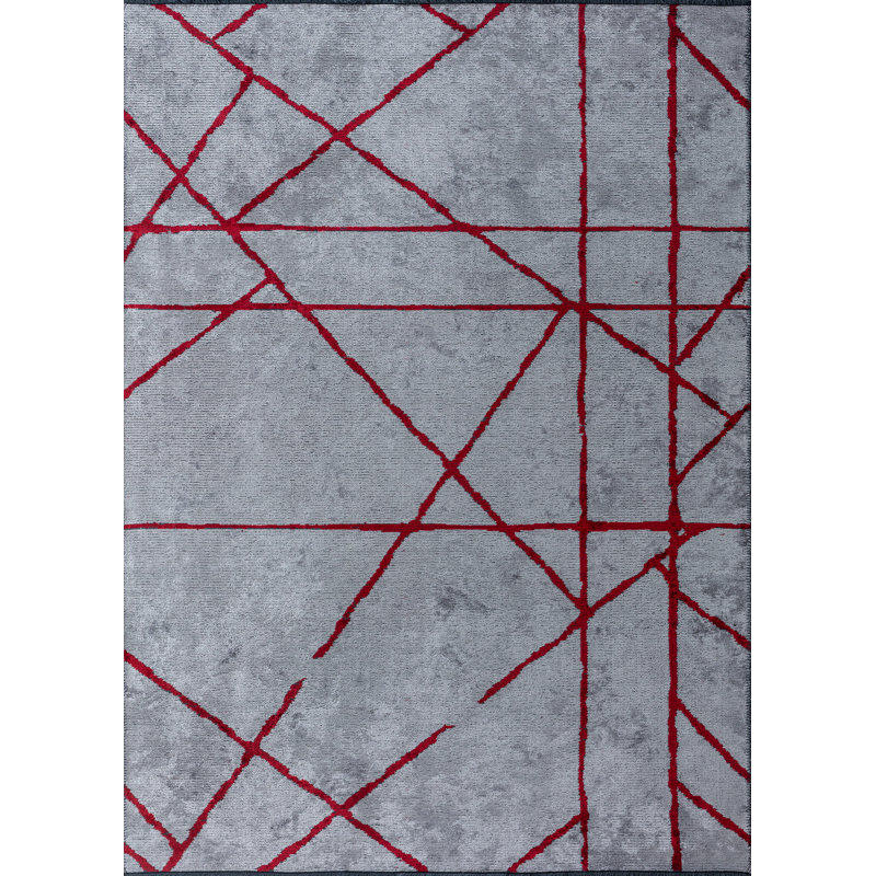 Rapture Gray/Red Abstract Luxury Area Rug, Rectangle 7'10" x 11'2"