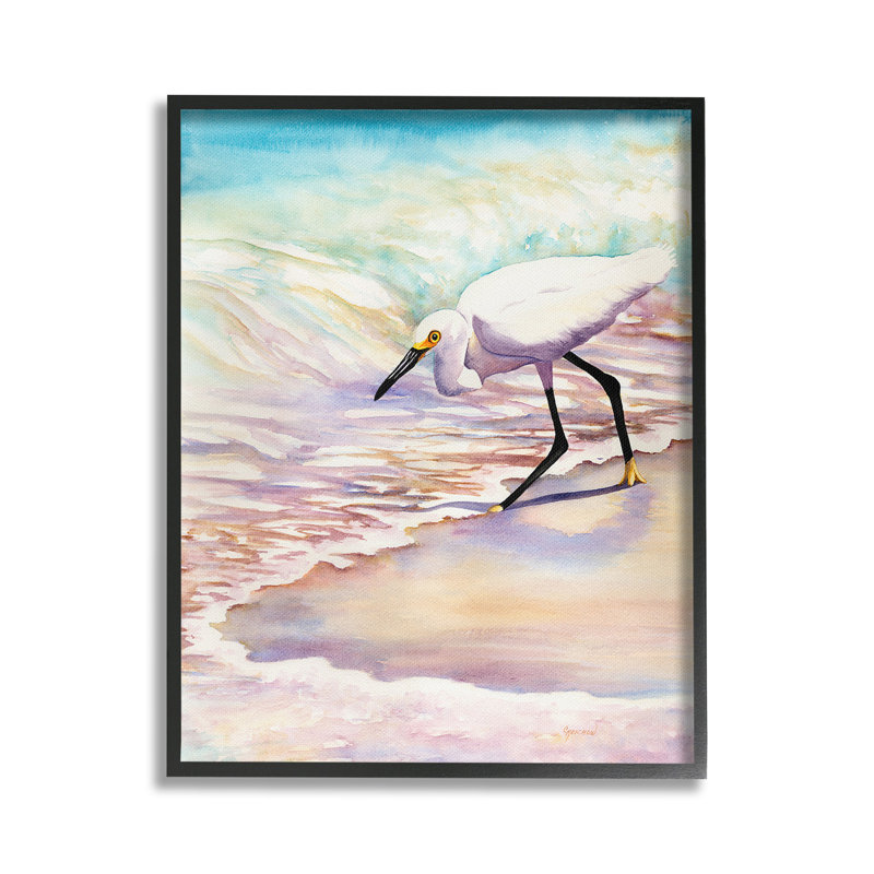 Oiseau sur un rivage pastel, art de la giclée encadrée par Christine Reichow, Giclée encadrée noir minuit, H 20 po x l 16 po