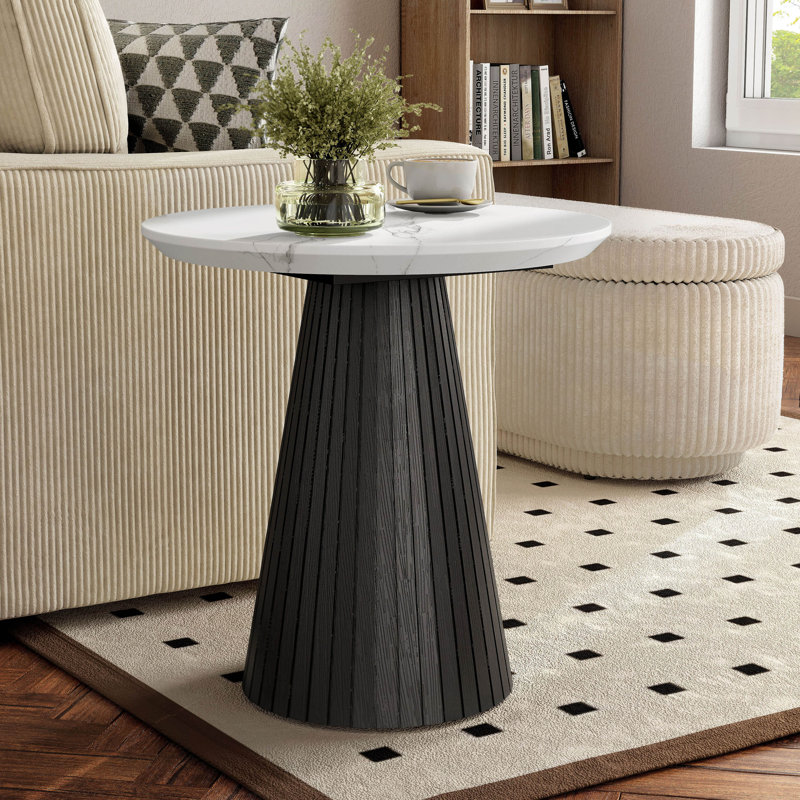 Housel Faux Marble Round End Table