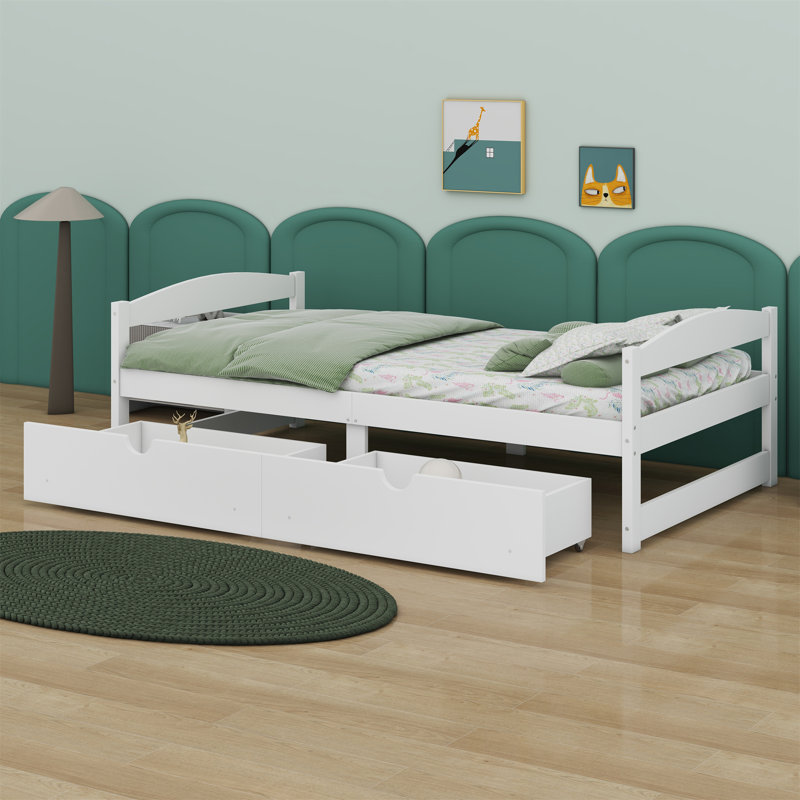 Lit plateforme avec deux tiroirs, Blanc