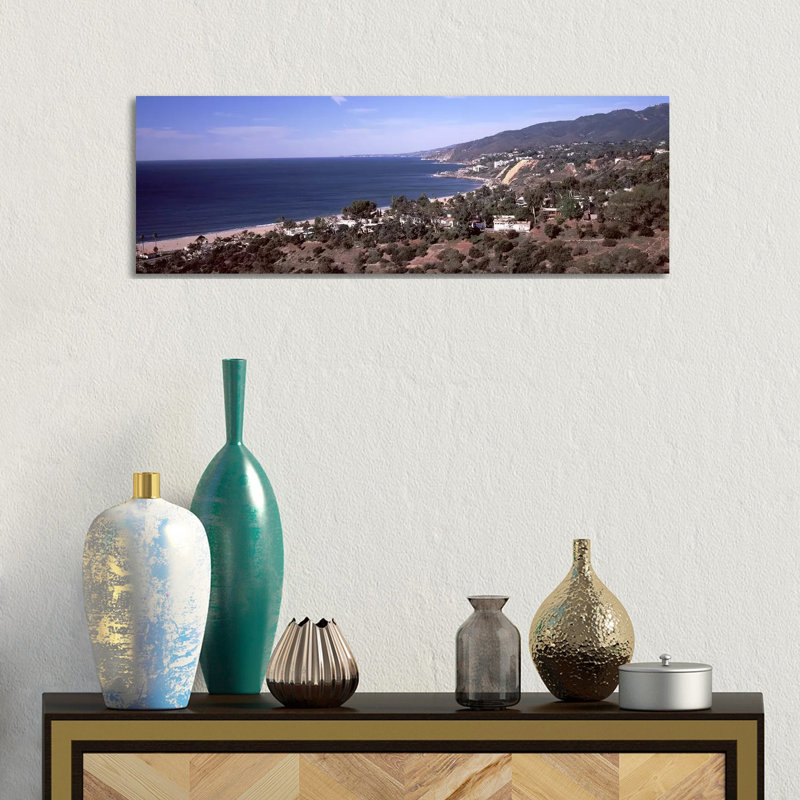 High Angle View Of An Ocean, Malibu Beach, Malibu, Los Angeles County, California, USA - Wrapped Canvas Panoramic Print