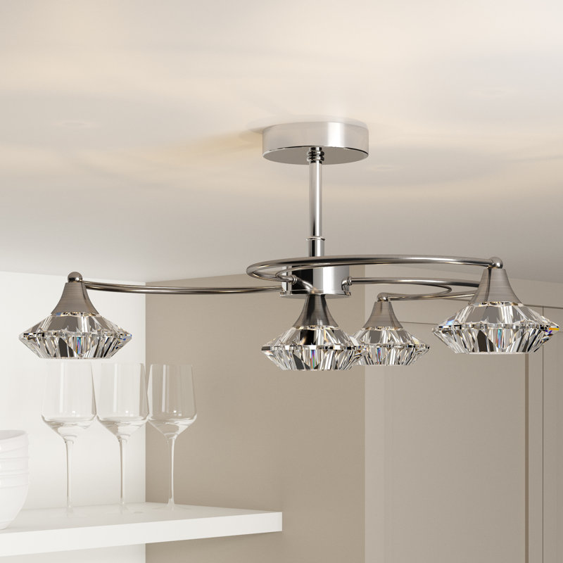 Greenhaw Glass Semi Flush Mount, Satin Chrome