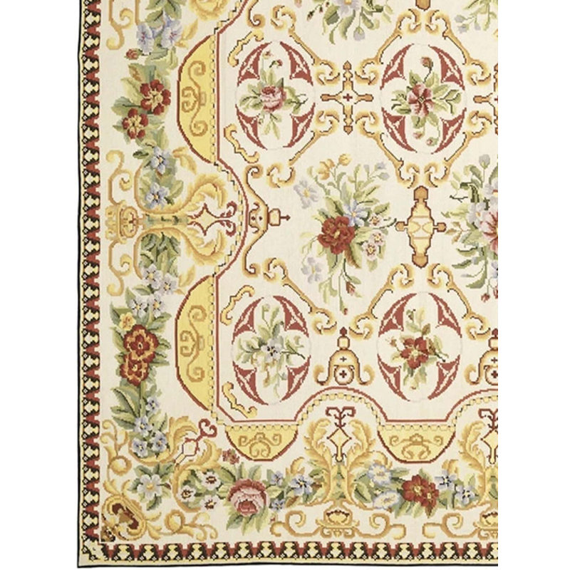 Wool Floral Area Rug, Rectangle 4' x 6'