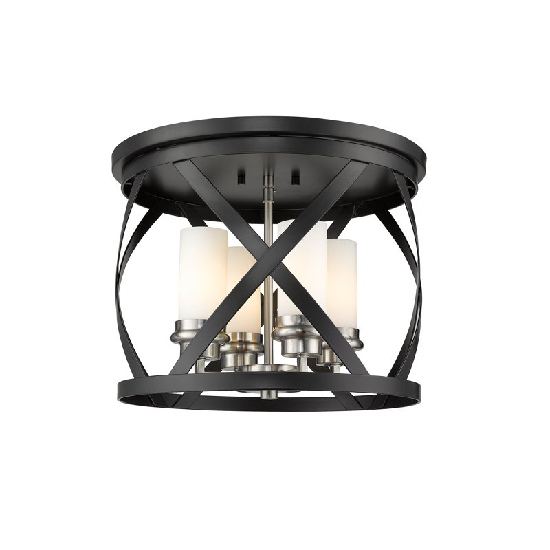 Plafonnier encastré tambour 4 lumières 15,75 po unique Bedias, Nickel brossé