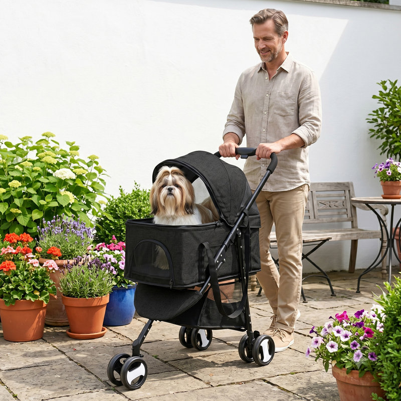 Poussette pliante standard avec support amovible, Noir