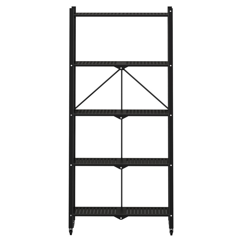 Expandable Folding Bookshelf with Wheels, Collapsible Adjustable Storage Rack Metal Shelves