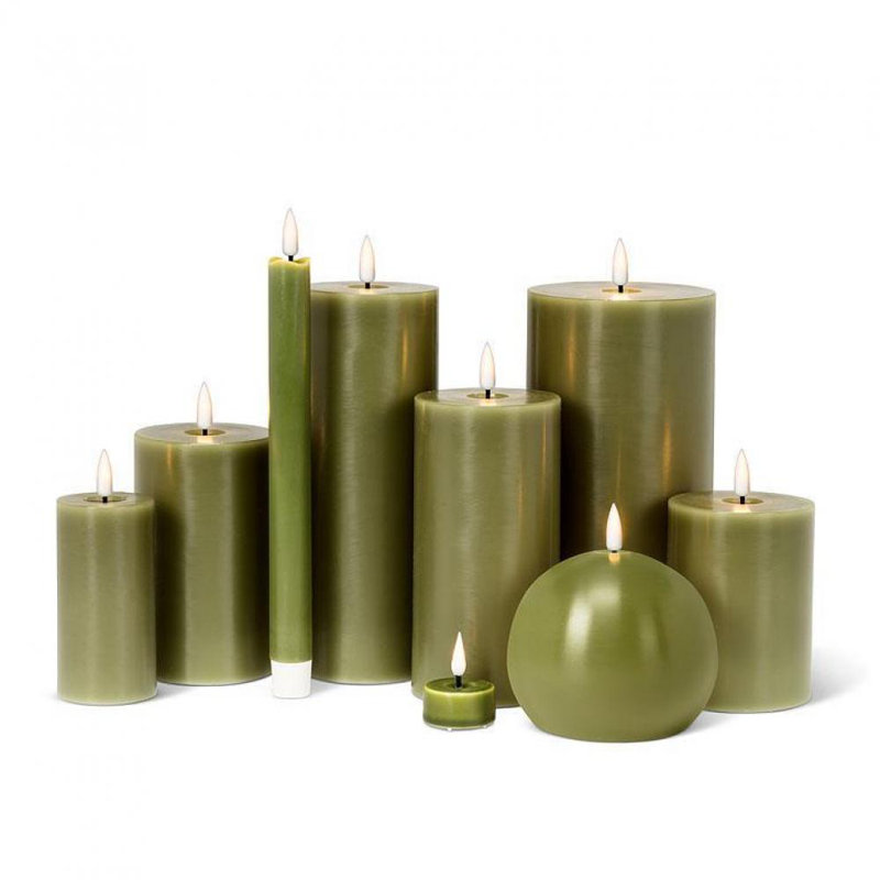 Bougie sans flamme et sans parfum, Vert, H 4 po x l 3 po x P 3 po, 1