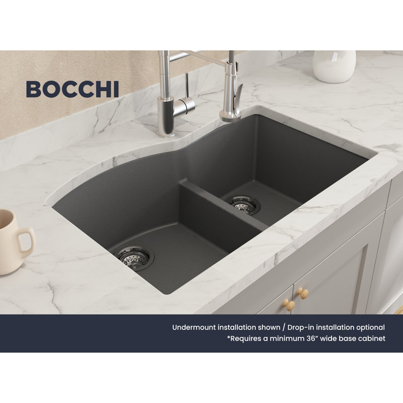 Campino 33'' L Double Basin Kitchen Sink, Concrete Gray