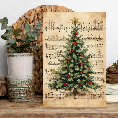 Classic Christmas Carol Classic Elegant Realistic Christmas Tree Winter Wall Art Print 1 Piece Wrapped Canvas Wall Art