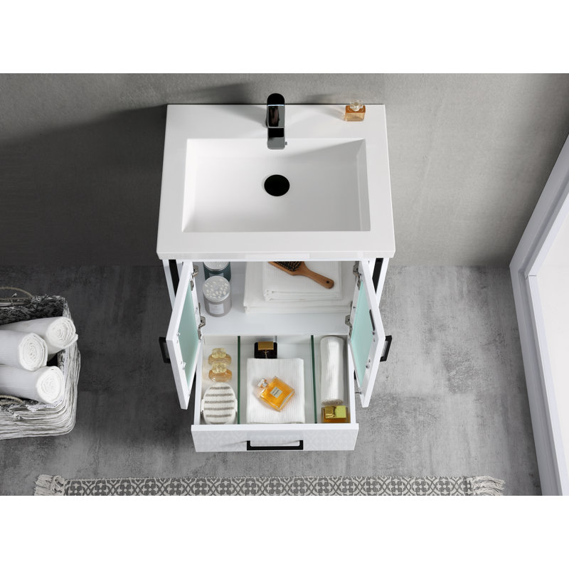 24'' Single Bathroom Vanity with Sink, Glossy White
