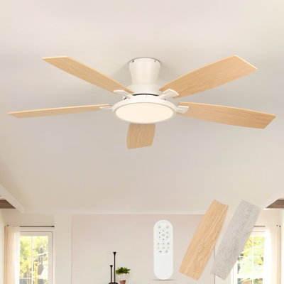 Ventilateur de plafond encastré à intensité variable moderne 52 po avec lumières DEL et télécommande CCCC 6 vitesses Karlena