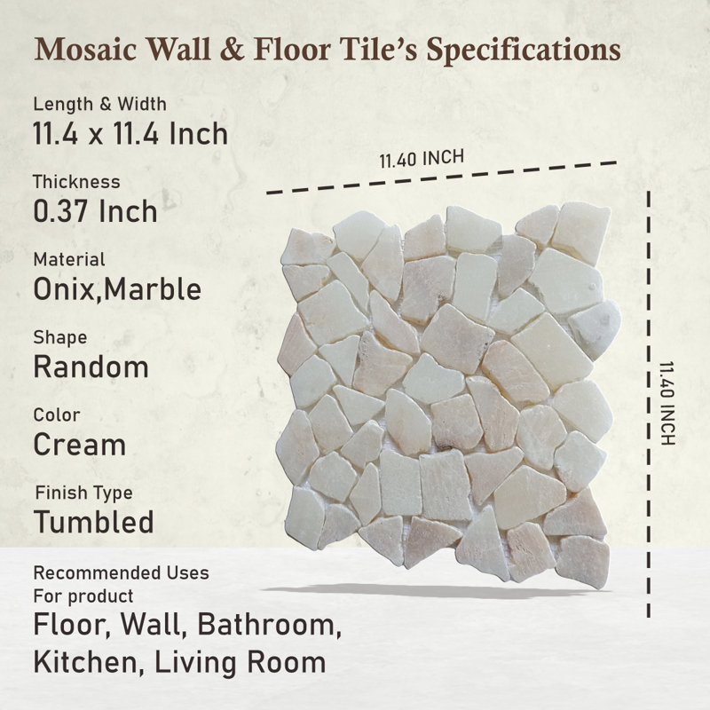 Montana 11.4" x 11.4" Natural Stone Random Mosaic Wall & Floor Tile, Rhino Onyx