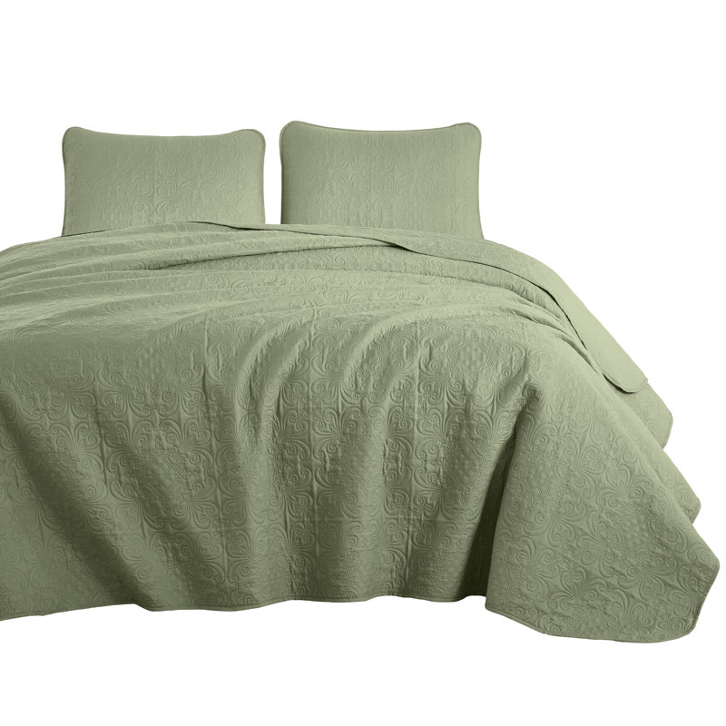 Luca 3-Piece Lightweight Microfiber Oversized Bedspread Set, Queen Coverlet/Bedspread + 2 Standard Shams, Sage