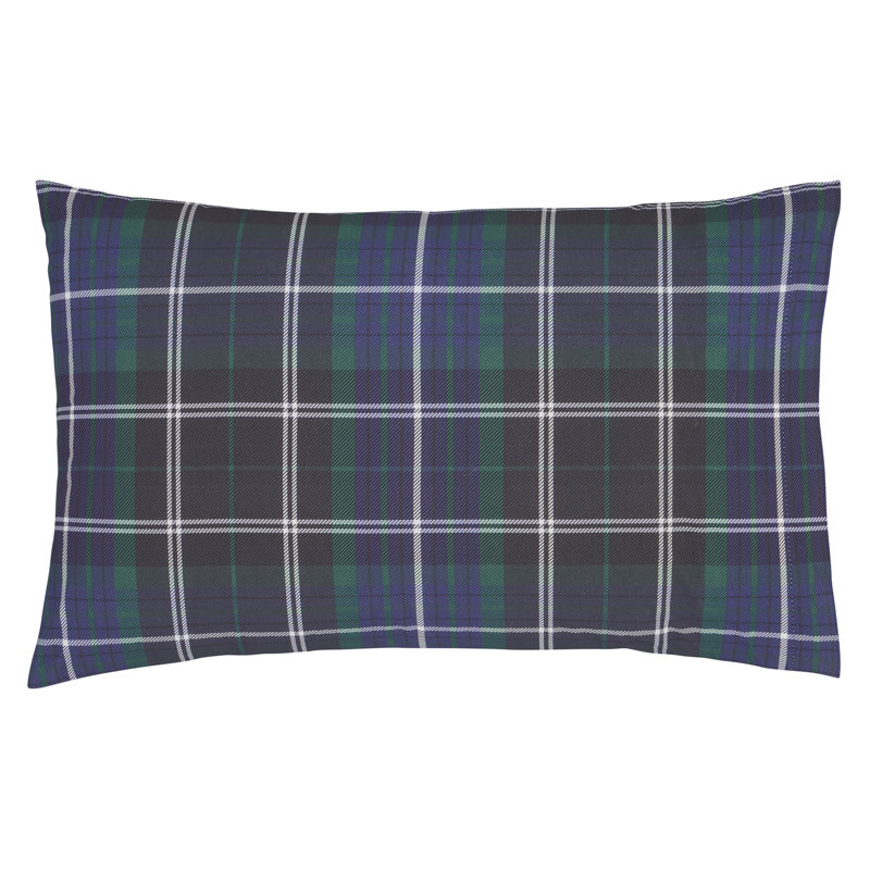 Brushed Tartan Plaid 100% Cotton Pillowcase, Navy