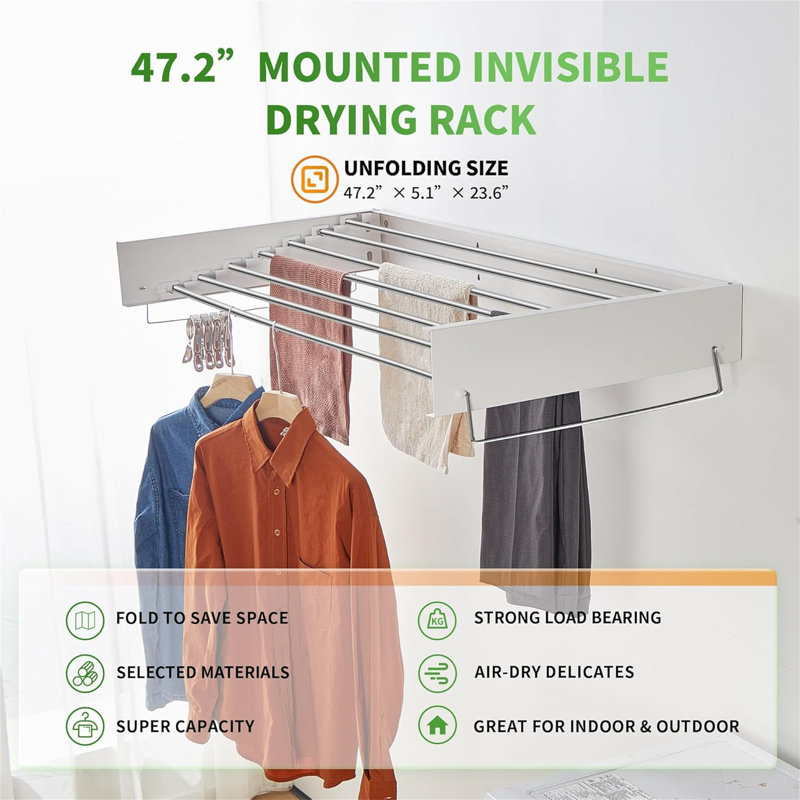 Séchoir à linge mural pliable - 47 po de largeur, 7 tiges