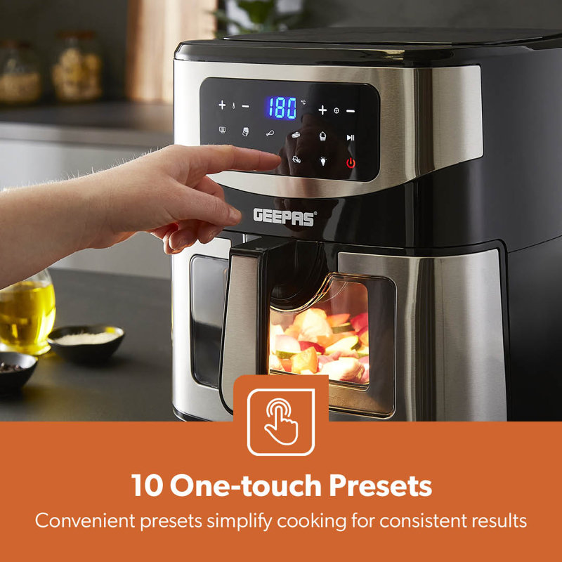 GEEPAS Digital Air Fryer Vortex Technology 9.2L Basket LED Touch Display 60Min Timer 1800W