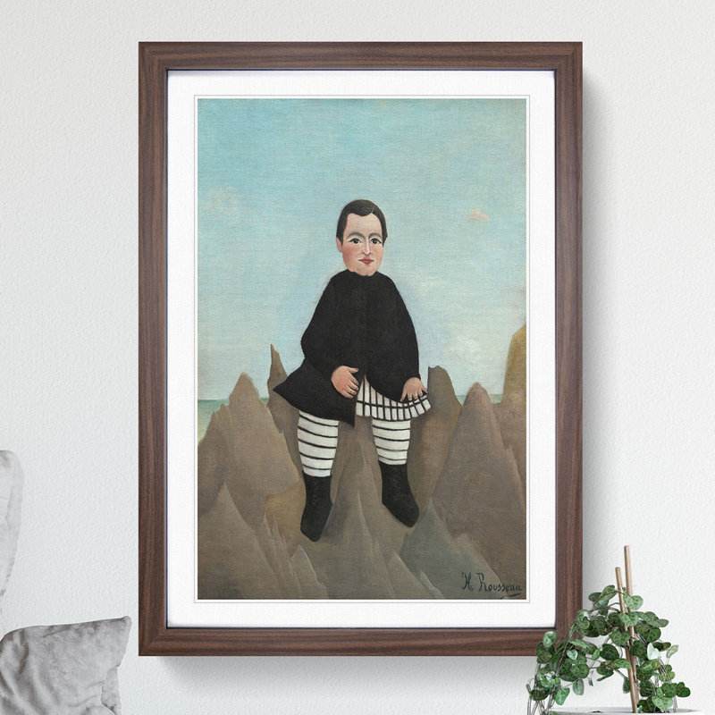Boy on the Rocks by Henri Rousseau - Picture Frame Painting, 65cm H x 48cm W x 2cm D, Walnut