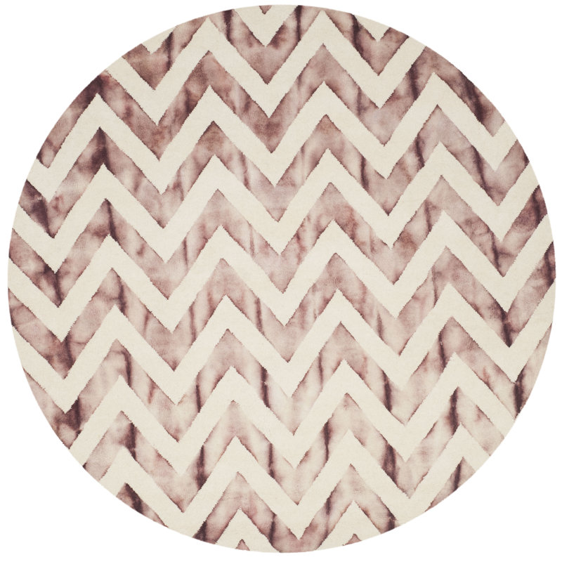 Vandermark Hand Tufted Wool/Cotton Geometric Rug in Maroon/Ivory, Round 7'
