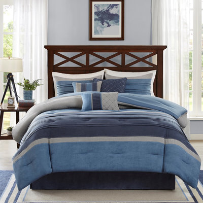 Lit 7 pièces en microsuède bleu marine avec rembourrage et décoration en plissé