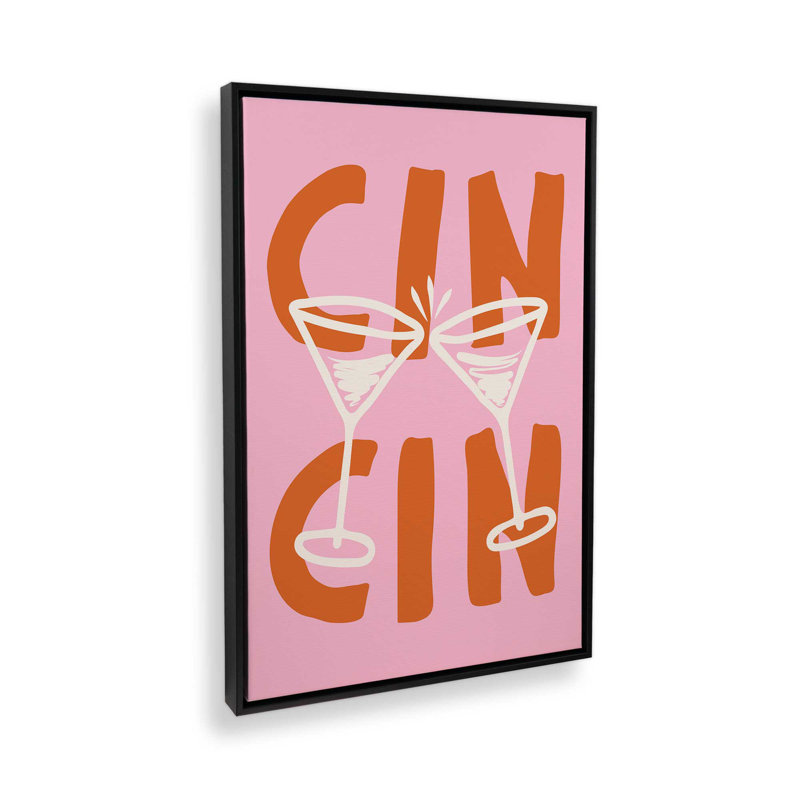 «Cin Cin Cheers Martini Cocktail» par Garima Dhawan, reproduction d'art sur toile, H 24 po x l 18 po, Cadre flottant, Noir