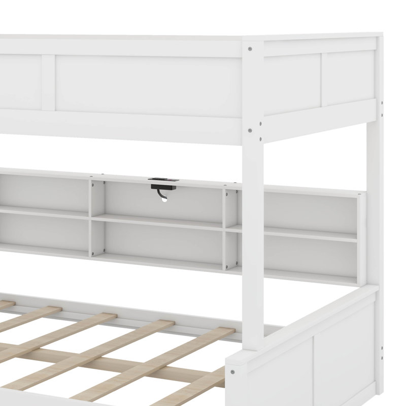 Bunk Bed With Storage Cabinets And USB Ports, Antique White, Full XL Over Queen