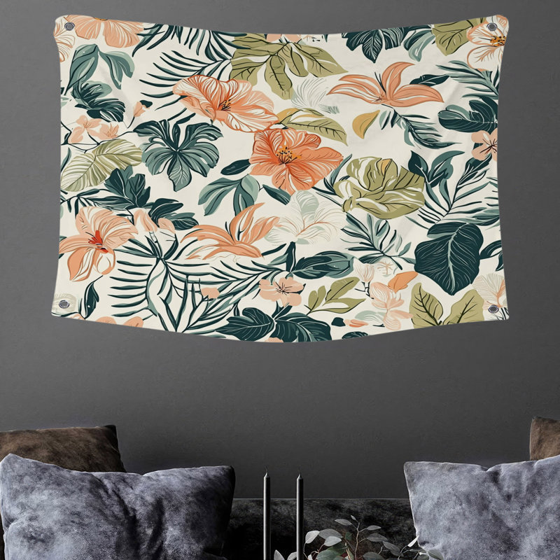 Tapisserie murale fleurs tropicales - décoration murale florale, H 68 po x l 80 po