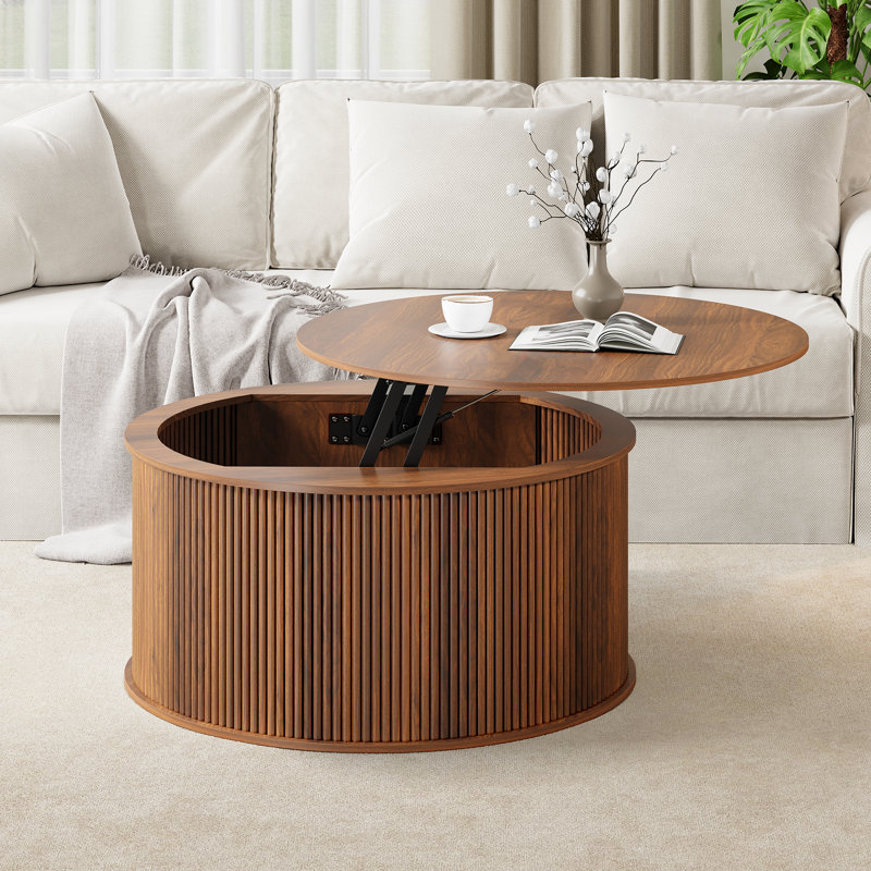 Table basse à plateau relevable avec rangement, Noyer
