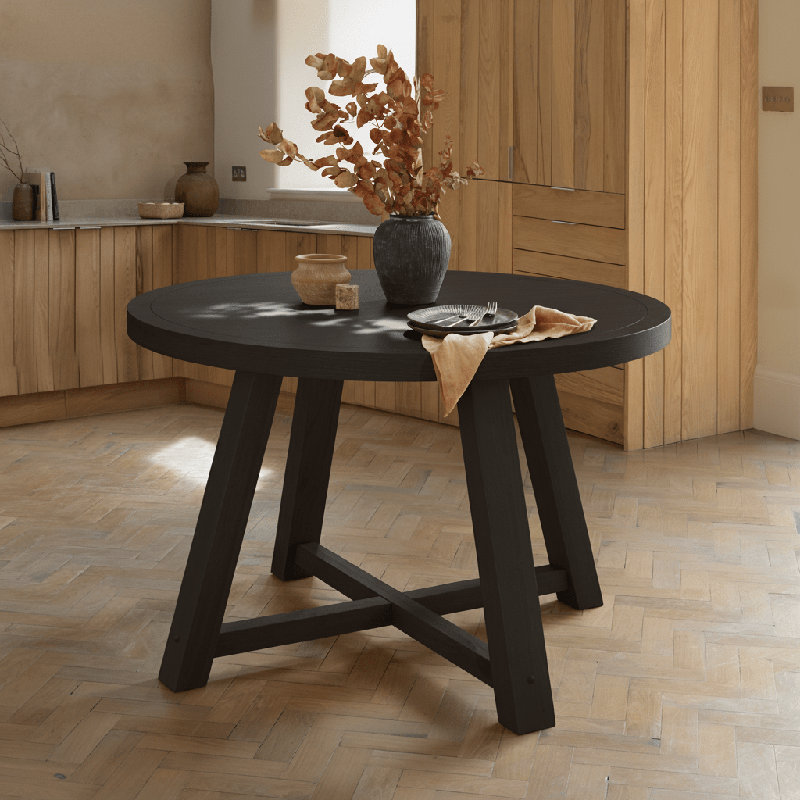 Round Solid Wood Dining Table, Black