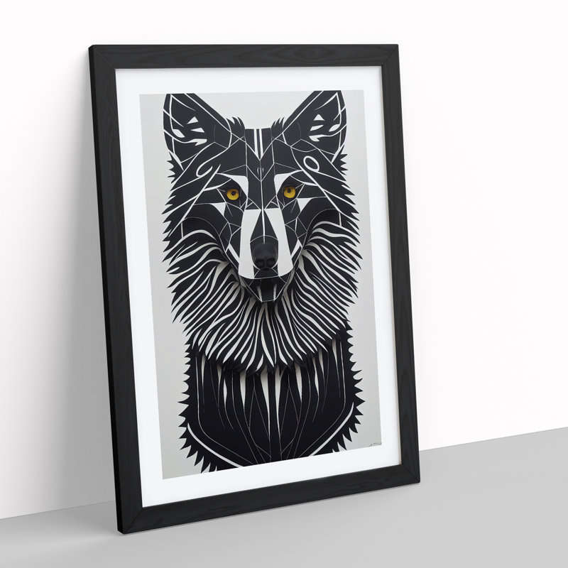 Wolf In Abstract No.5 - Print, Black Framed Paper, 36cm H x 27cm W, White