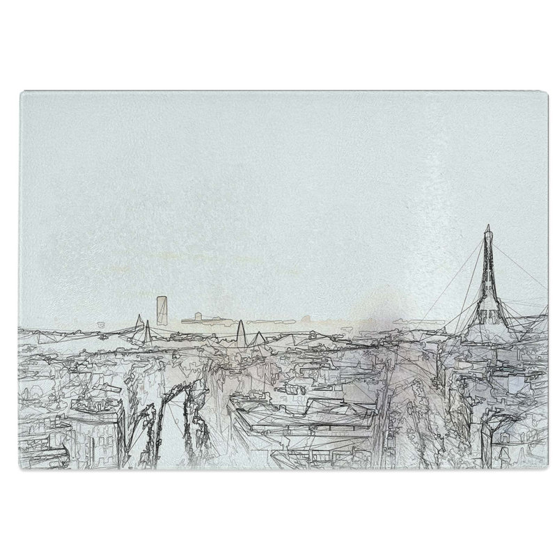 Tempered Glass Sunlight over the Paris Skyline Chopping Board, 39 cm W x 28.5 cm L