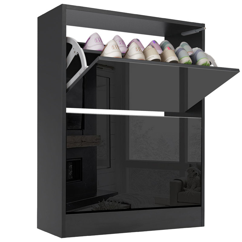 12 Pair Flip Down Shoe Storage, Black