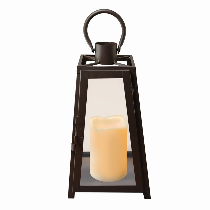 Black Tapered Metal Lantern with Battery Operated Candle