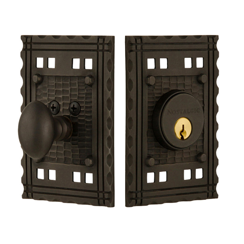Nostalgic Warehouse Craftsman Plate Single Cylinder Deadbolt, Oil Rubbed Bronze, 2.75, Keyed Alike	