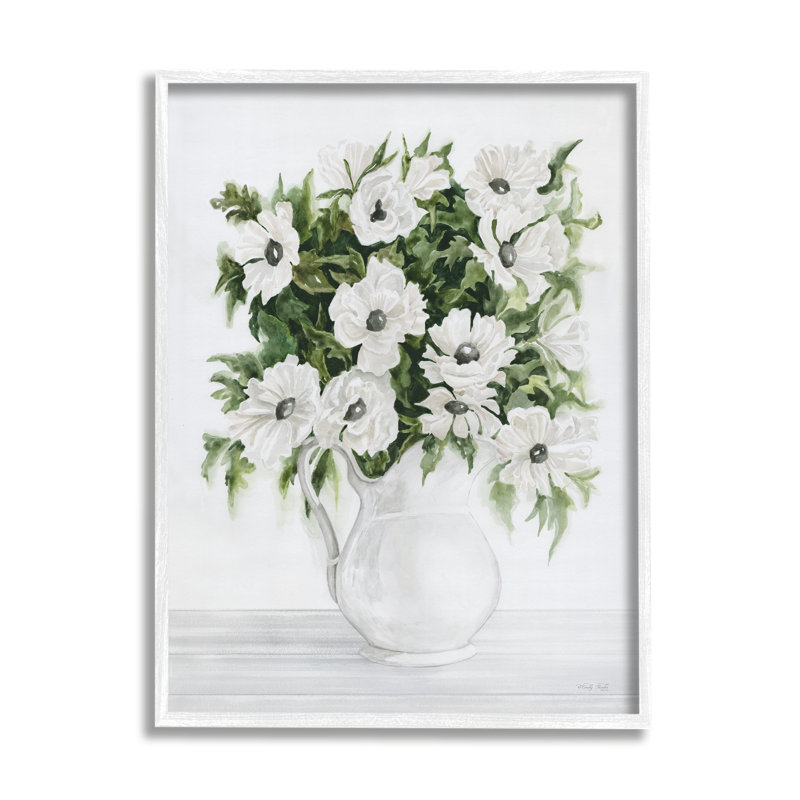 «Blooming White Flowers Still Life Vase», art mural texturé giclée par Cindy Jacobs_aq-453, H 14 po x l 11 po x P 1,5 po