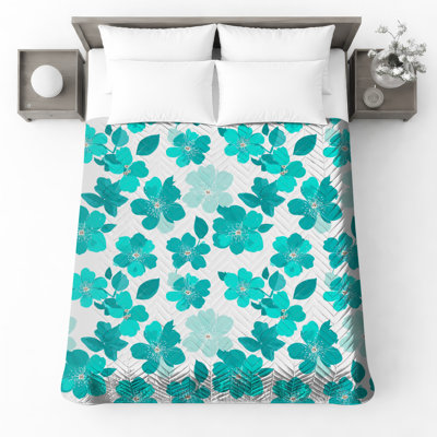 Couvre-lit matelassé fleurs bleu sarcelle