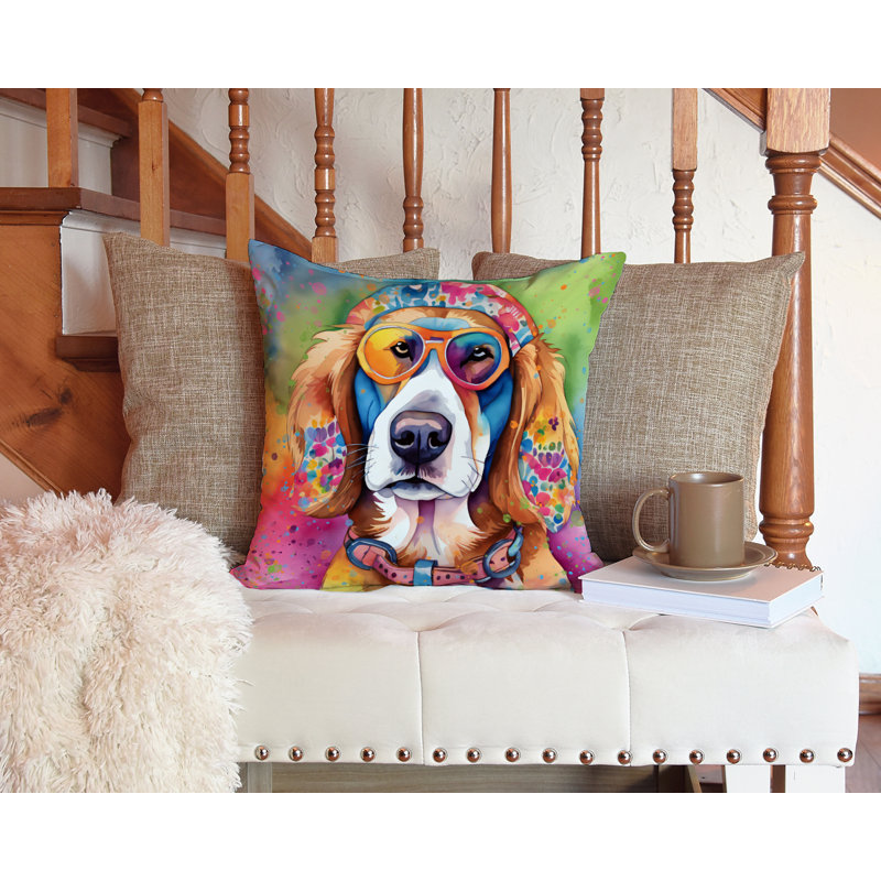 Coussin décoratif en tissu Hippie Dawg, 14 po x 14 po, Carré