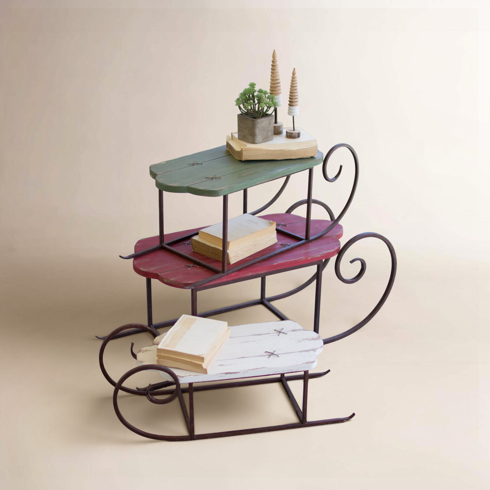 3-Piece Wood and Metal Sleigh Set