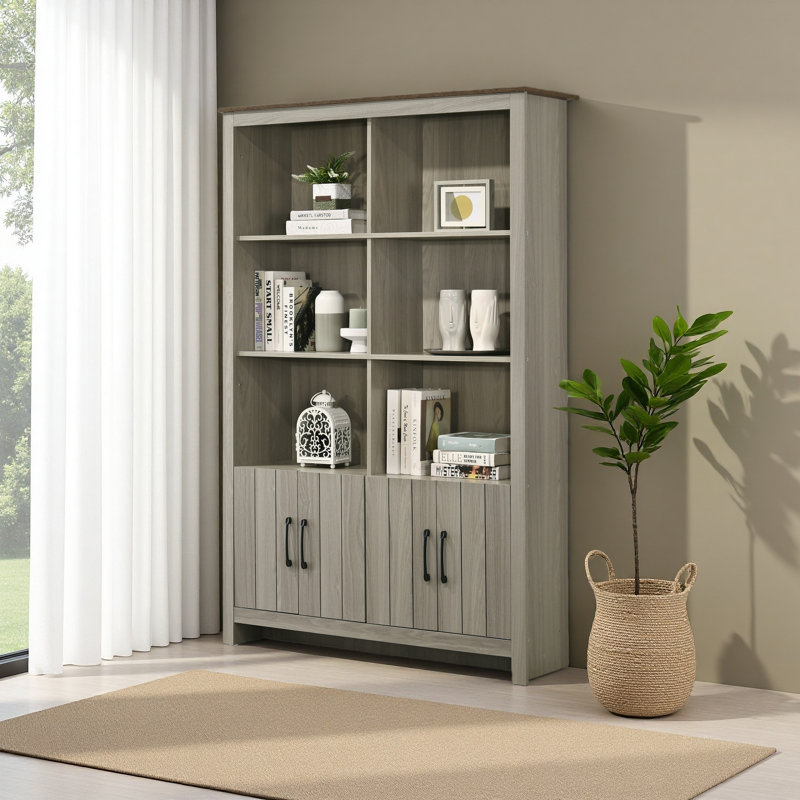 47"W Bookcase Shelf With Cabinet Doors