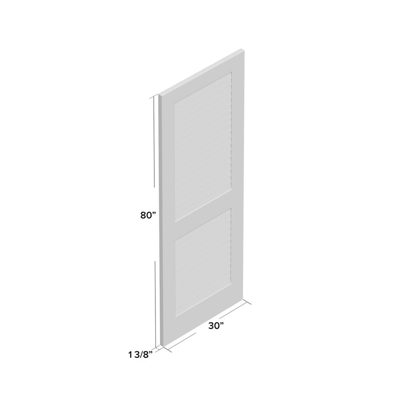 Porte finie standard à persiennes en bois massif, 30 po x 80 po, Blanc apprêté