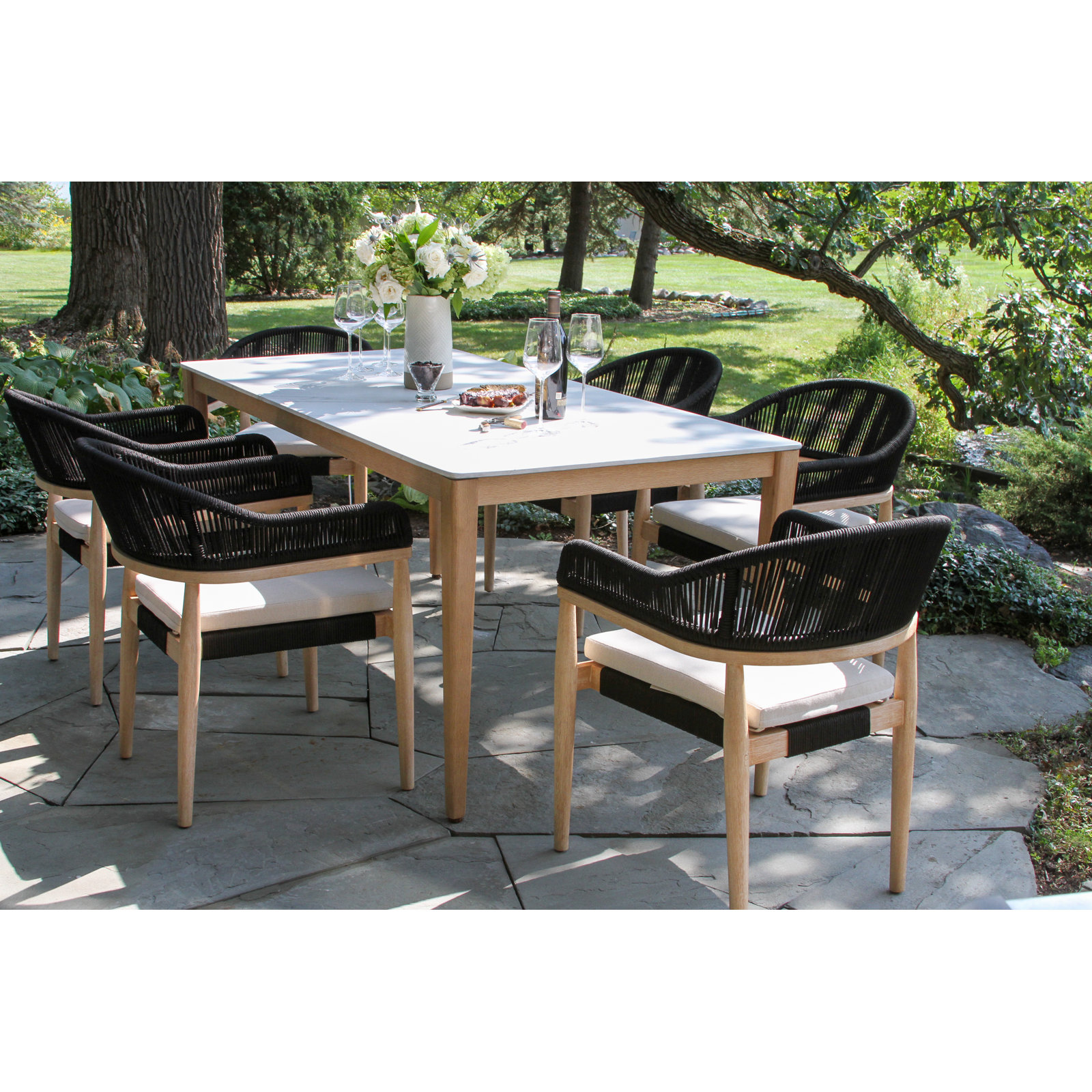 Posey Stackable Eucalyptus Patio Armchair, Black