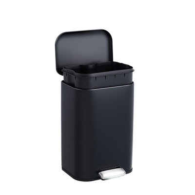 Grande poubelle de cuisine en acier inoxydable GarveeHome, bac de recyclage à pédale avec seau intérieur amovible, résistant aux empreintes digitales, couvercle à fermeture douce, 3,2 gallons / 12 L, poubelle pour la maison et la cuisine - noir
