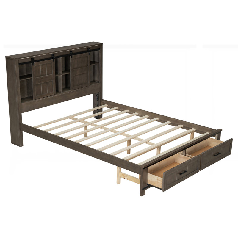 Lit plateforme en bois à DEL avec porte de grange