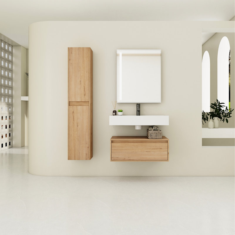 Lavabo de salle de bain contemporain avec comptoir en résine et meuble-lavabo avec rangement latéral pratique - Elegant Modern