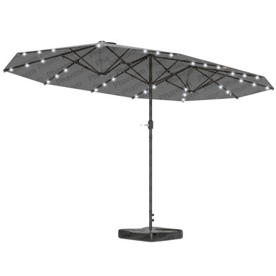 Parasol de jardin à double face Outsunny, parasol de jardin extérieur, parasol de patio avec lumière solaire à DEL, base sable, gris