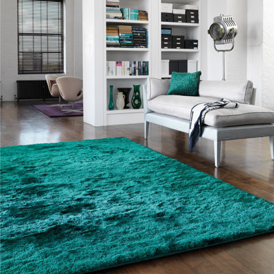 Makaila Silky Shaggy Dark Teal Area Rug
