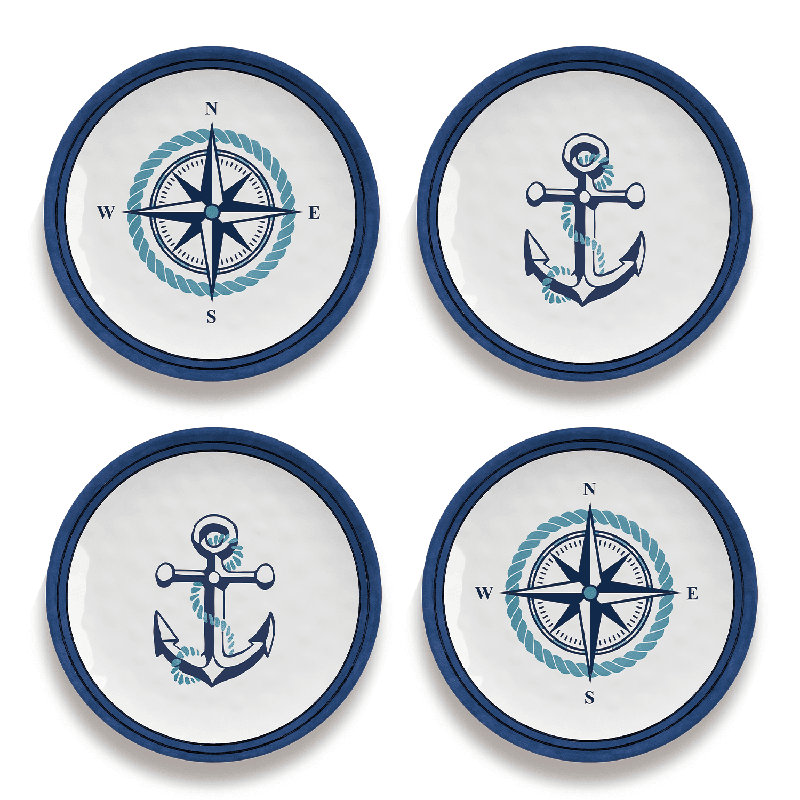 Ensemble de 4 assiettes à hors-bord Lacona Nautical Anchor